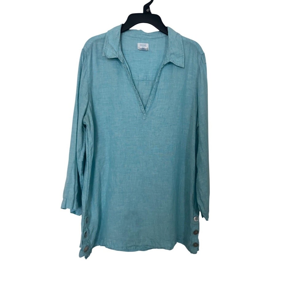 Sigrid Olsen Popover Tunic Top Shirt Womens Small Blue Collared 100% Linen - Picture 3 of 8